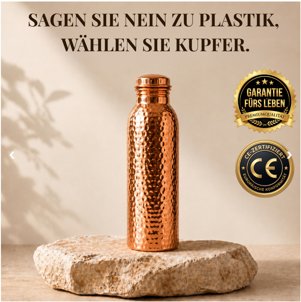 Vellur™ Kupfer-Trinkflasche | Natürlich gereinigtes Wasser, ohne Plastik